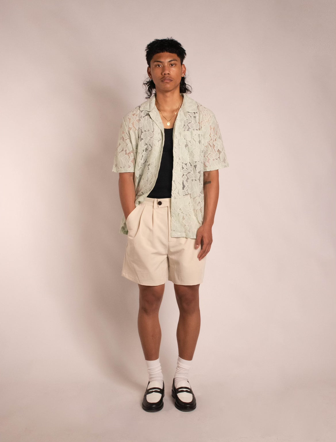 Double Pleated Trouser Shorts - "Milk Foam"