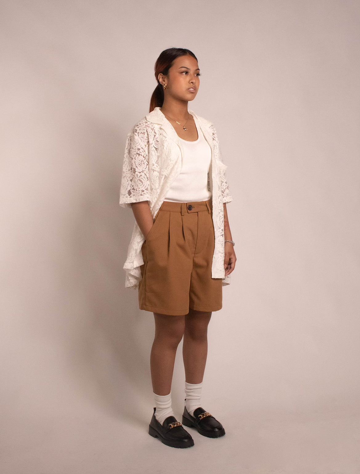 Double Pleated Trouser Shorts - "Oak"