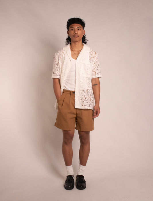 Double Pleated Trouser Shorts - "Oak"