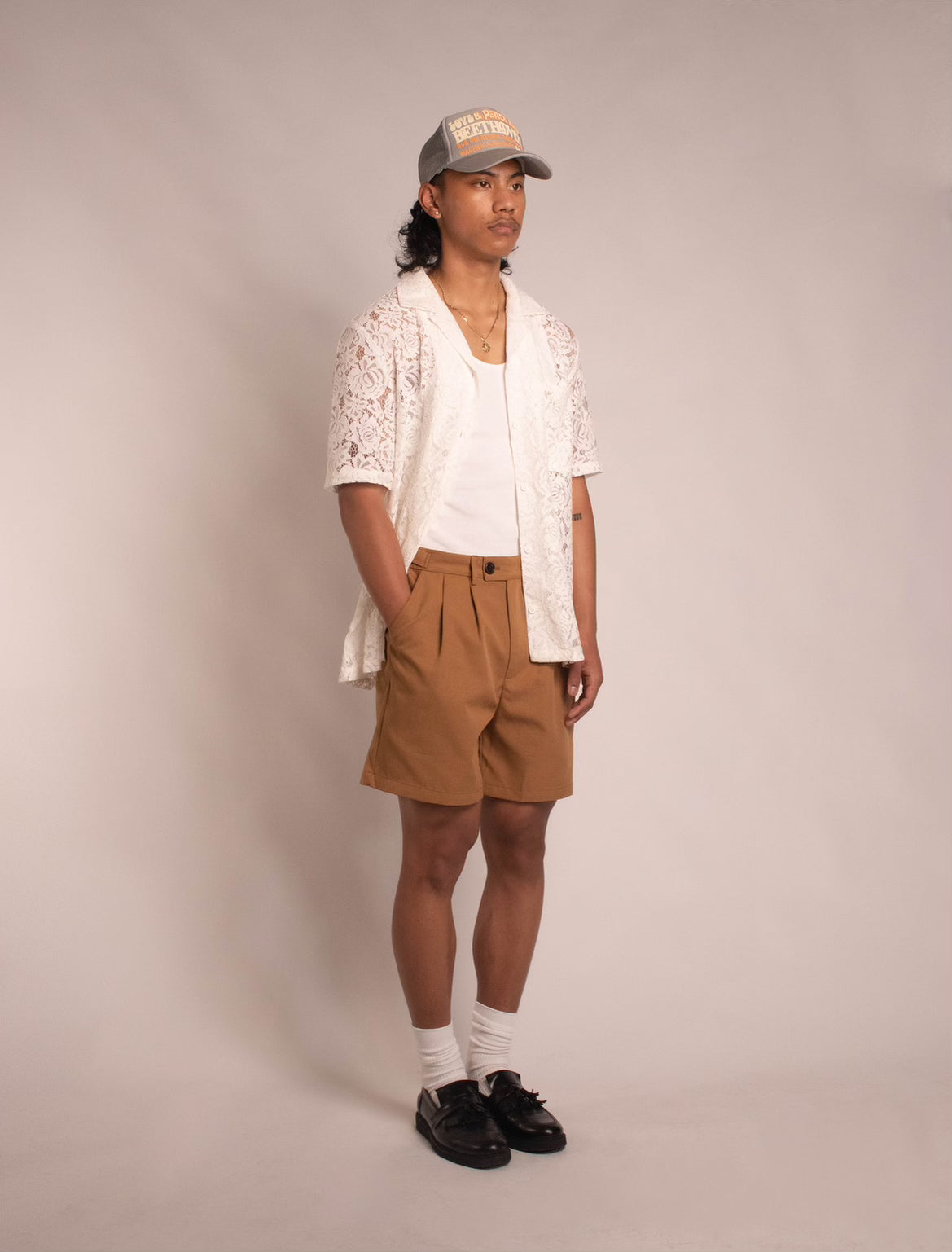 Double Pleated Trouser Shorts - "Oak"